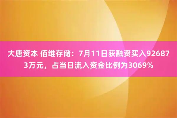 大唐资本 佰维存储：7月11日获融资买入926873万元，占当日流入资金比例为3069%
